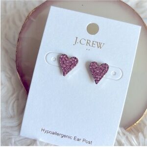 J. Crew Pave Crystal Heart Stud Earrings